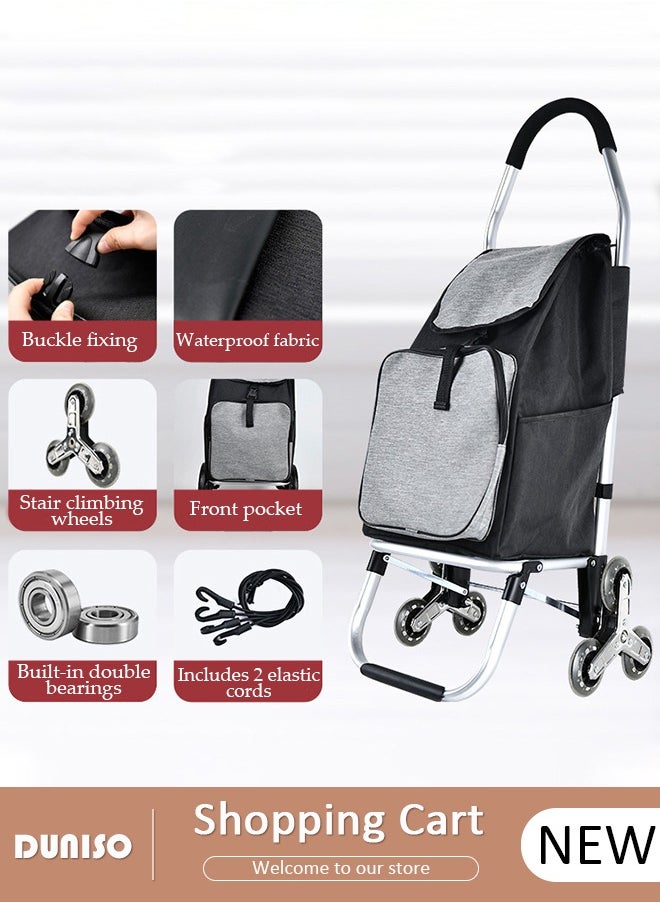 DUNISO Household Shopping Cart, Foldable Trolley Bag with Rolling Wheels,Elderly Shopping Bag Grocery Foldable Cart, Waterproof Shopping Trolley Grocery Carts,Suit for Luggage,Personal,Travel,Auto,Moving and Office Use  - Image 1