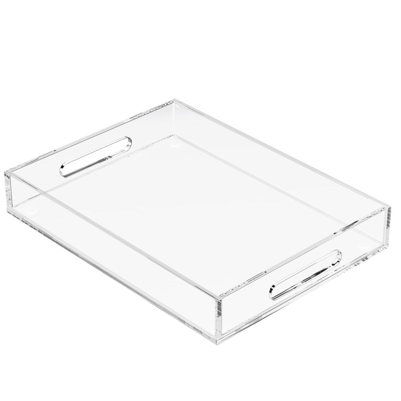 KOTEMON Acrylic Serving Tray with Handles16x12x236InchDecorative Tray Letter Tray Organizer for Ottoman Coffee Table Countertop Clear