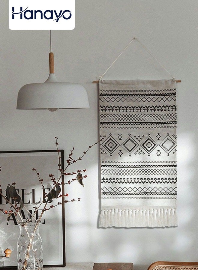 Hanayo Tapestry Woven Wall Hanging Tapestry with Tassel Boho Chic Geometric Art Wall Hanging for Apartment Dorm Room Ornament(Black&White) - Image 1