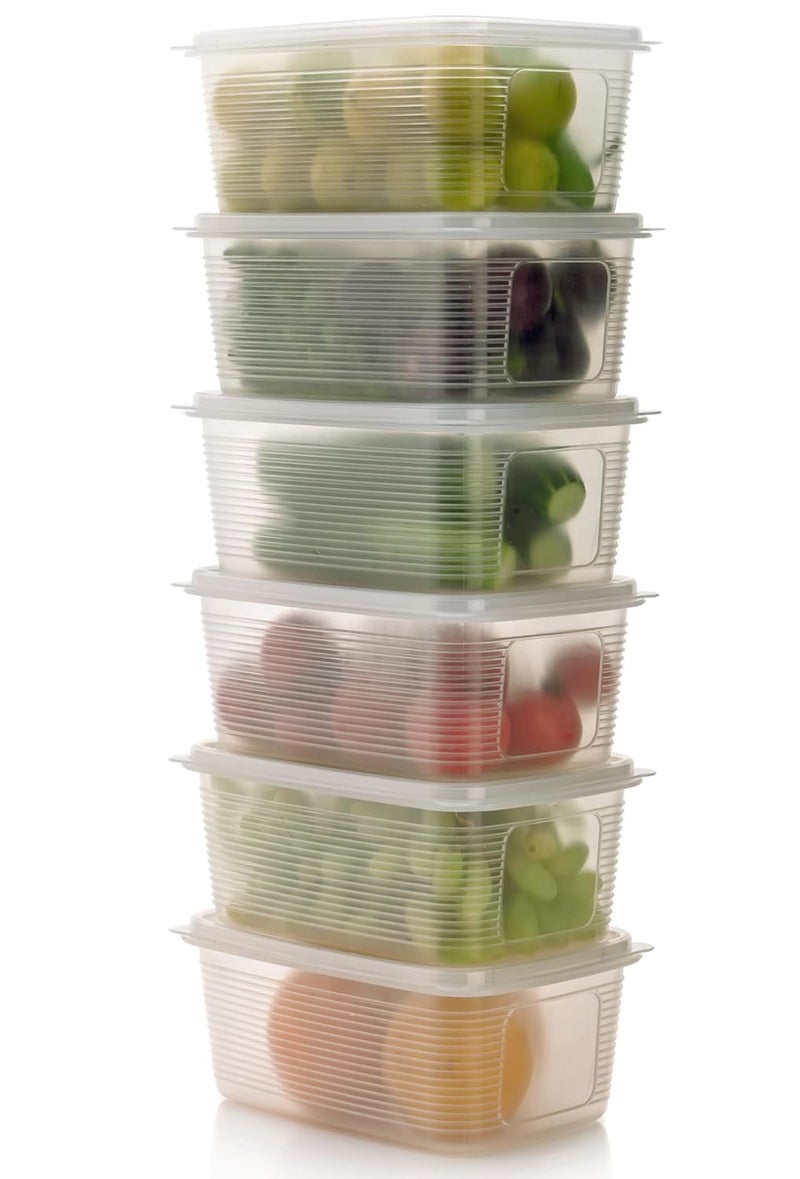 Xiran 6 Fridge Storage Boxes Fridge Organizer With Lid Stackable, Fridge Storage Containers, Refrigerator Organizer Plastic Freezer Storage Containers for Fish, Meat, Vegetables, Fruits(1800ML) - Image 3