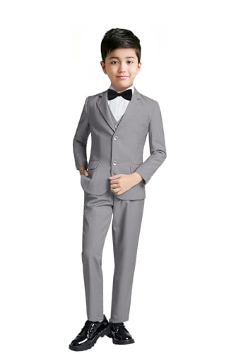 YuanLu Boys Colorful Formal Suits 5 Piece Slim Fit Dresswear Suit Set (Gray, 14) - Image 1