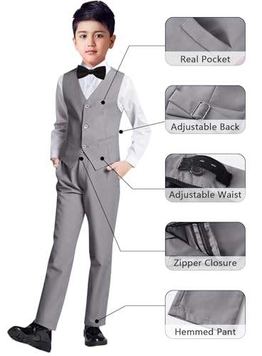 YuanLu Boys Colorful Formal Suits 5 Piece Slim Fit Dresswear Suit Set (Gray, 14) - Image 4