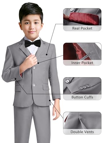 YuanLu Boys Colorful Formal Suits 5 Piece Slim Fit Dresswear Suit Set (Gray, 14) - Image 3