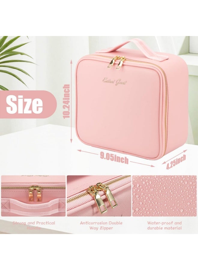 شنطة مكياج للسفر مع مراة واضاءة LED و3 درجات سطوع قابلة للتعديل، شنطة مستحضرات تجميل محمولة للتخزين قابلة للتعديل ومقاومة للماء وفرش المكياج والمجوهرات هدية للنساء, زهري, محمول - Image 4