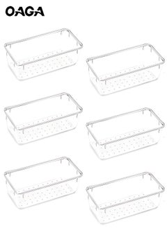 OAGA 6 PCS Drawer Organizers Set, Vanity Drawer Organizer Trays, Makeup Organizer Clear Plastic Storage Bins for Jewelries, Kitchen Utensils and Office  - Image 1