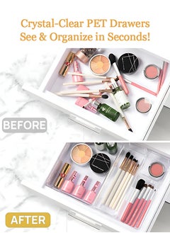 OAGA 6 PCS Drawer Organizers Set, Vanity Drawer Organizer Trays, Makeup Organizer Clear Plastic Storage Bins for Jewelries, Kitchen Utensils and Office  - Image 2