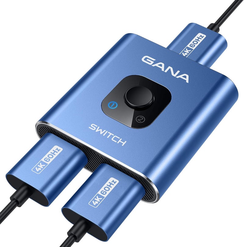 GANA HDMI Switch 4k@60hz Splitter, Aluminum Bidirectional HDMI Switcher 2 in 1 Out, Manual HDMI Hub Supports HD Compatible with Xbox PS5/4/3 Blu-Ray Player Fire Stick Roku - Image 1