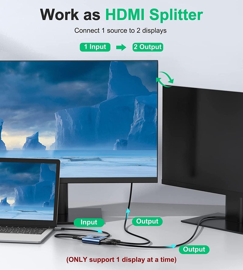 GANA HDMI Switch 4k@60hz Splitter, Aluminum Bidirectional HDMI Switcher 2 in 1 Out, Manual HDMI Hub Supports HD Compatible with Xbox PS5/4/3 Blu-Ray Player Fire Stick Roku - Image 4