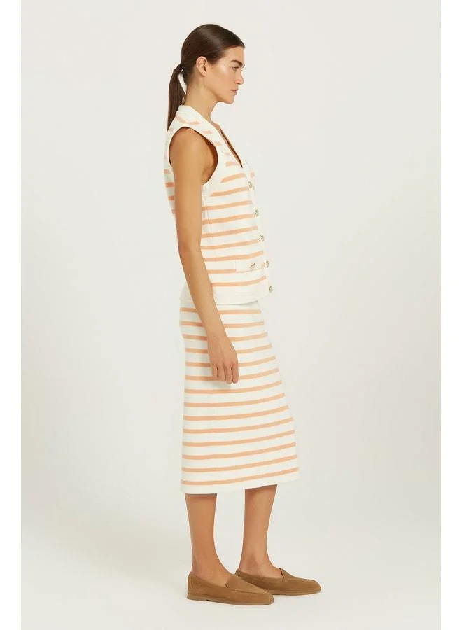 Mısırlı 1951  Cream Peach Striped Gold-Button Midi Skirt for Women | Best Price UAE