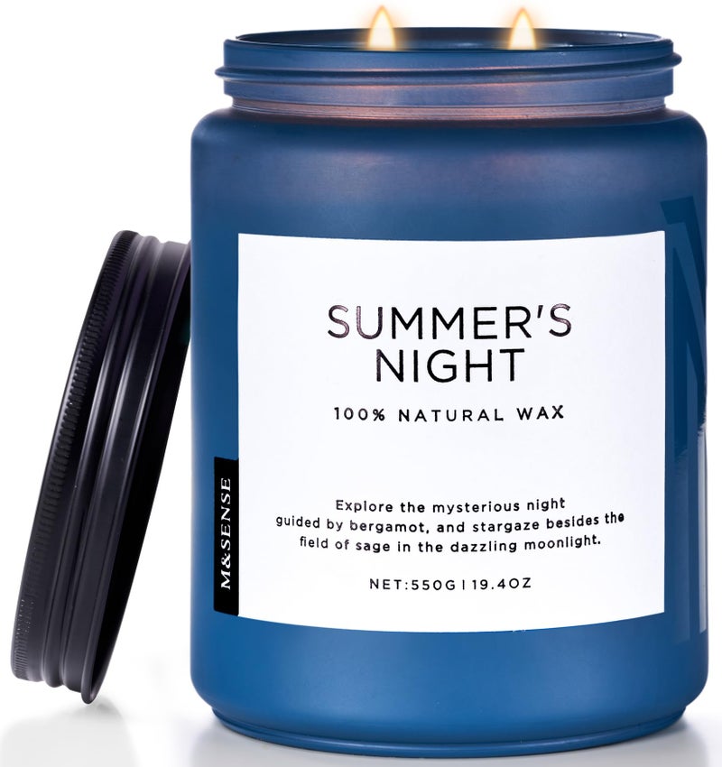 MSENSE Summers Night Soy Candle Large 2 Wick 194oz Up to 110 Hours Burn Time Natural Scented for Home Manly Candle in Glass Jar for Bedroom