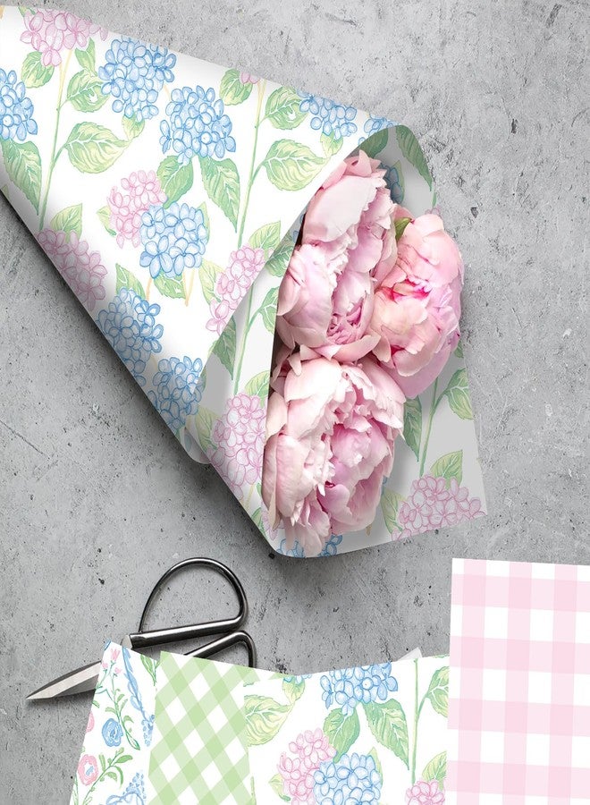 Fabllewavi 12 Sheets Watercolor Hydrangea Wrapping Paper - Not Roll - 19.7 x 27.6 Inch Pastel Floral Bow Patterns Gift Wrap Paper for Birthday Wedding Baby Shower Party Wrapping Supplies, 6 Styles - Image 5