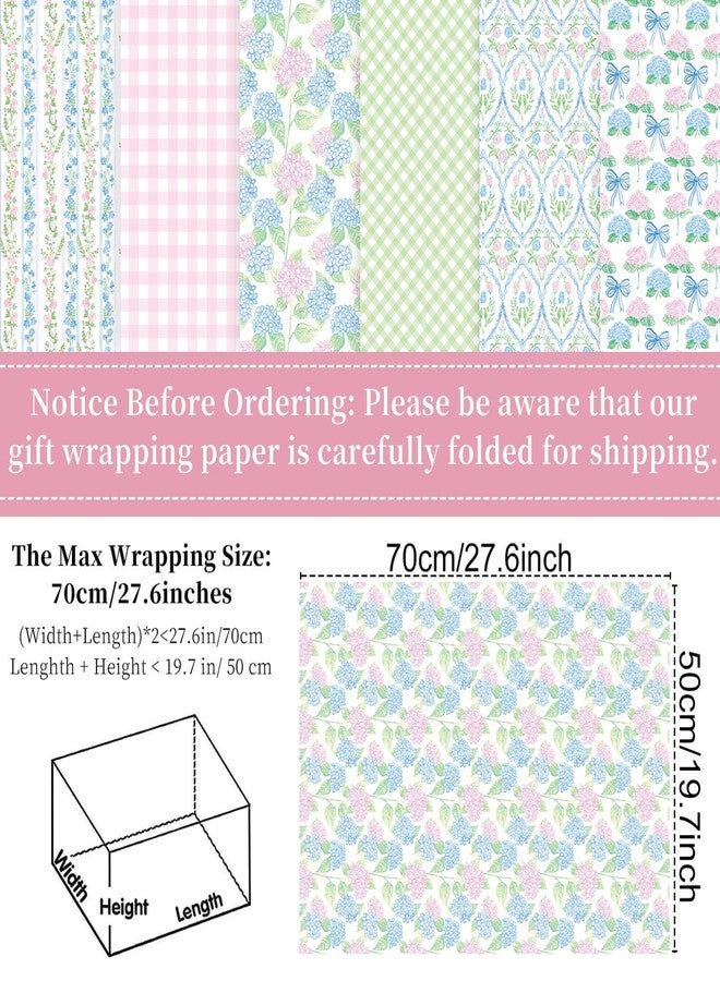 Fabllewavi 12 Sheets Watercolor Hydrangea Wrapping Paper - Not Roll - 19.7 x 27.6 Inch Pastel Floral Bow Patterns Gift Wrap Paper for Birthday Wedding Baby Shower Party Wrapping Supplies, 6 Styles - Image 2