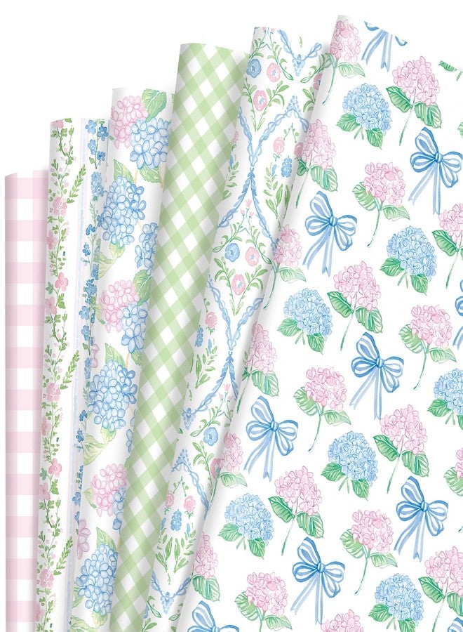 Fabllewavi 12 Sheets Watercolor Hydrangea Wrapping Paper - Not Roll - 19.7 x 27.6 Inch Pastel Floral Bow Patterns Gift Wrap Paper for Birthday Wedding Baby Shower Party Wrapping Supplies, 6 Styles - Image 1