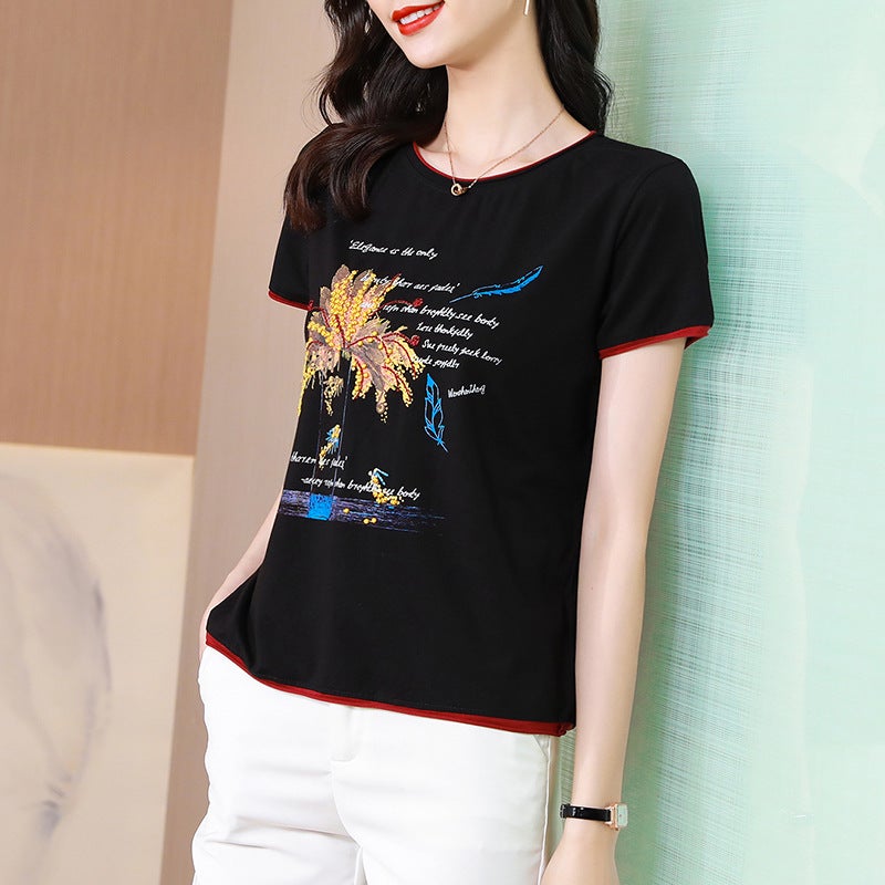 Short-Sleeved T-Shirt Women'S Cotton Undershirt 2021 New Middle-Aged Women'S Tops Large Size Loose Belly-Covering Half-Sleeved Shirt Trendy - Image 1