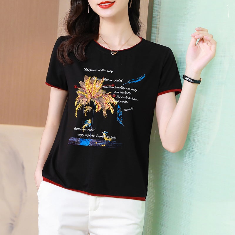 Short-Sleeved T-Shirt Women'S Cotton Undershirt 2021 New Middle-Aged Women'S Tops Large Size Loose Belly-Covering Half-Sleeved Shirt Trendy - Image 2