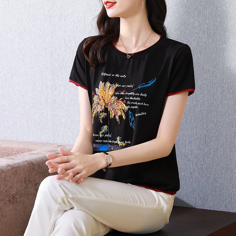 Short-Sleeved T-Shirt Women'S Cotton Undershirt 2021 New Middle-Aged Women'S Tops Large Size Loose Belly-Covering Half-Sleeved Shirt Trendy - Image 4