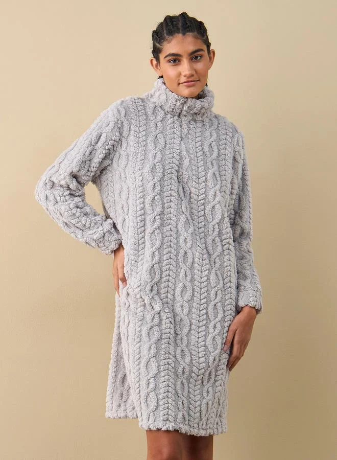 Splash FAV Textured Long Sleeves Sleepshirt with Half Zip Closure