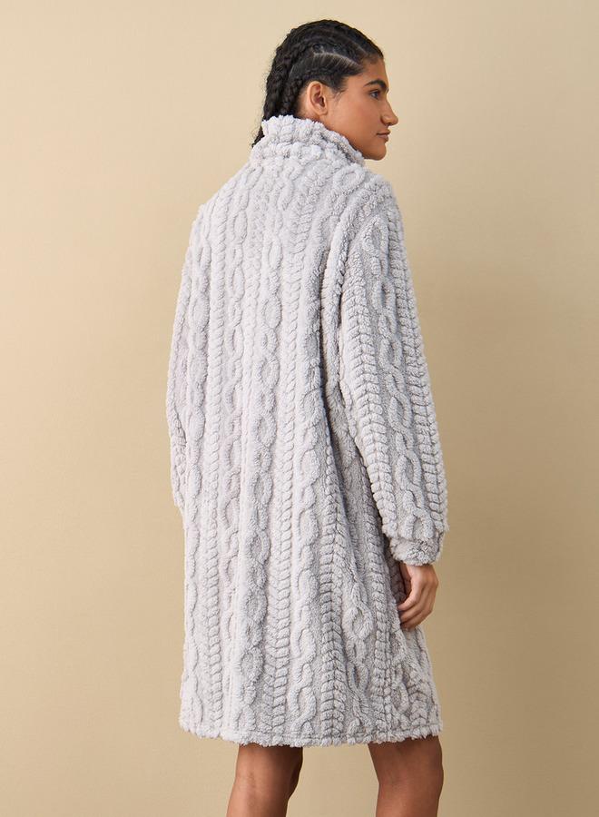 سبلاش فيڤ قميص نوم بارز الملمس بأكمام طويلة ونصف سحّاب إغلاق - Image 3