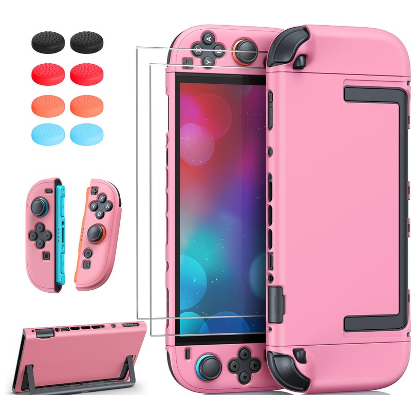 FYOUNG Upgrade Switch 2 Protective Case&Screen Protector Set, Dockable Cover Hard Shell for Nintendo Switch 2 2025 Console Accessories,Travel-Friendly,Kickstand Cutouts(Pink, for Switch 2 7.9inch) - Image 1