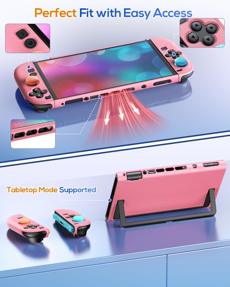 FYOUNG Upgrade Switch 2 Protective Case&Screen Protector Set, Dockable Cover Hard Shell for Nintendo Switch 2 2025 Console Accessories,Travel-Friendly,Kickstand Cutouts(Pink, for Switch 2 7.9inch) - Image 2