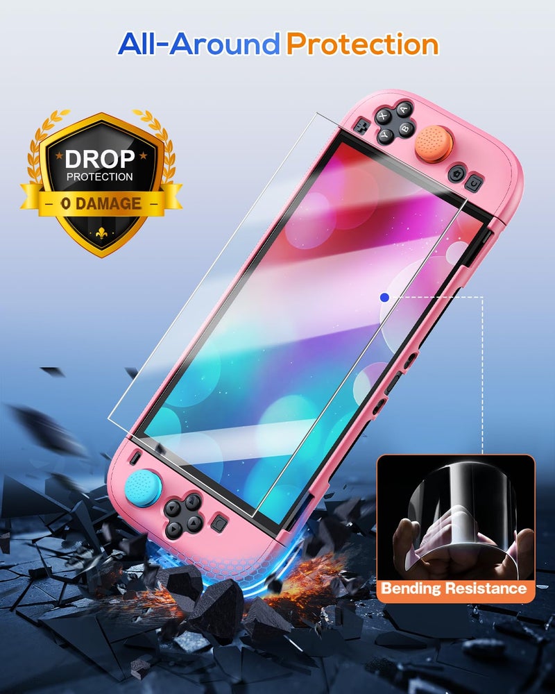FYOUNG Upgrade Switch 2 Protective Case&Screen Protector Set, Dockable Cover Hard Shell for Nintendo Switch 2 2025 Console Accessories,Travel-Friendly,Kickstand Cutouts(Pink, for Switch 2 7.9inch) - Image 5