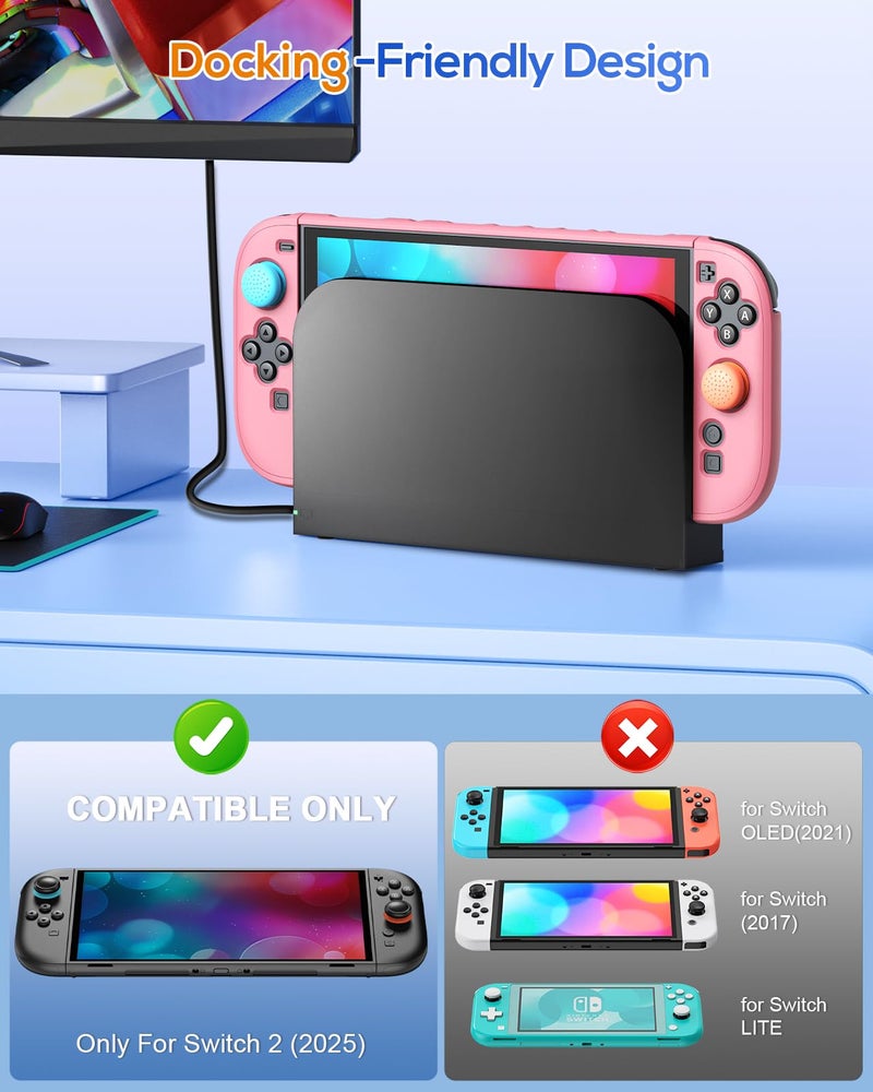 FYOUNG Upgrade Switch 2 Protective Case&Screen Protector Set, Dockable Cover Hard Shell for Nintendo Switch 2 2025 Console Accessories,Travel-Friendly,Kickstand Cutouts(Pink, for Switch 2 7.9inch) - Image 3