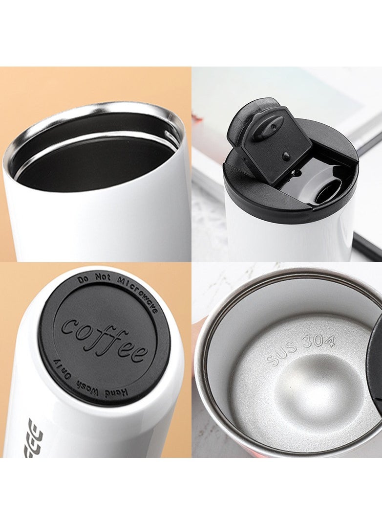 Generic - Stainless Steel Thermal Coffee Cup 304 Thermos Car Vacuum Flasks Cups Leak Proof Portable Travel Thermal Mug Portable Insulated Water Cafe Bottle 400ML (White) - Image 1