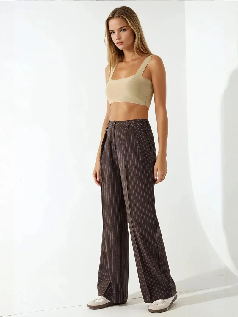 HICCUP Striped Wide Leg Pleated Palazzo Pants