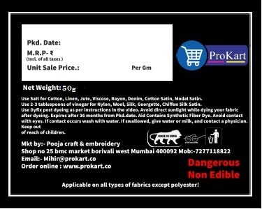 Prokart Lifaura Pakka Rang Fabric Dye Colour Natural dye for Fabric Pack of 5 Sachets ShadeA19 Merigold OrangeSame Color 5g Each 25g Pack Prokart Lifaura Pakka Rang - Image 3