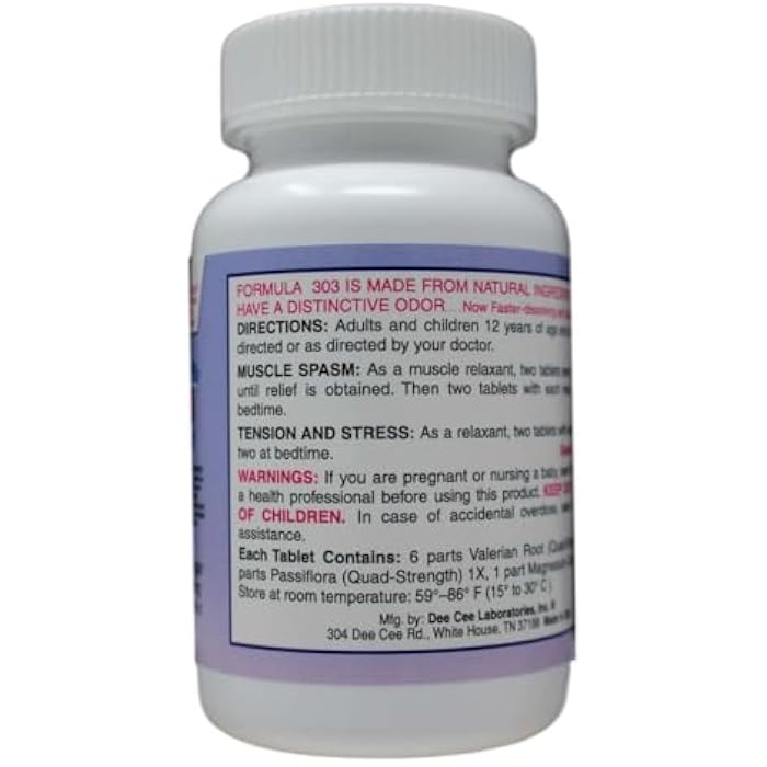 Dee Cee Laboratories Dee CEE Labs Formula 303 Maximum Strength Tablets, 45 Tablets; All-Natural containing Magnesium for Sore Muscles, Passion Flower, and Valerian Root - Image 2