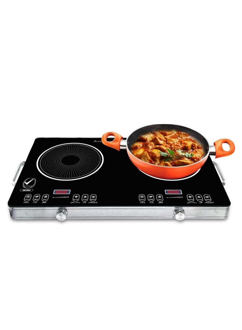 Double Burner Infrared Cooker - 4 Digit LED Display, Multi-Stage Power Settings, Knob & Touch Control, Portable & Compact with Automatic Safety Switch 3000W  - Image 1