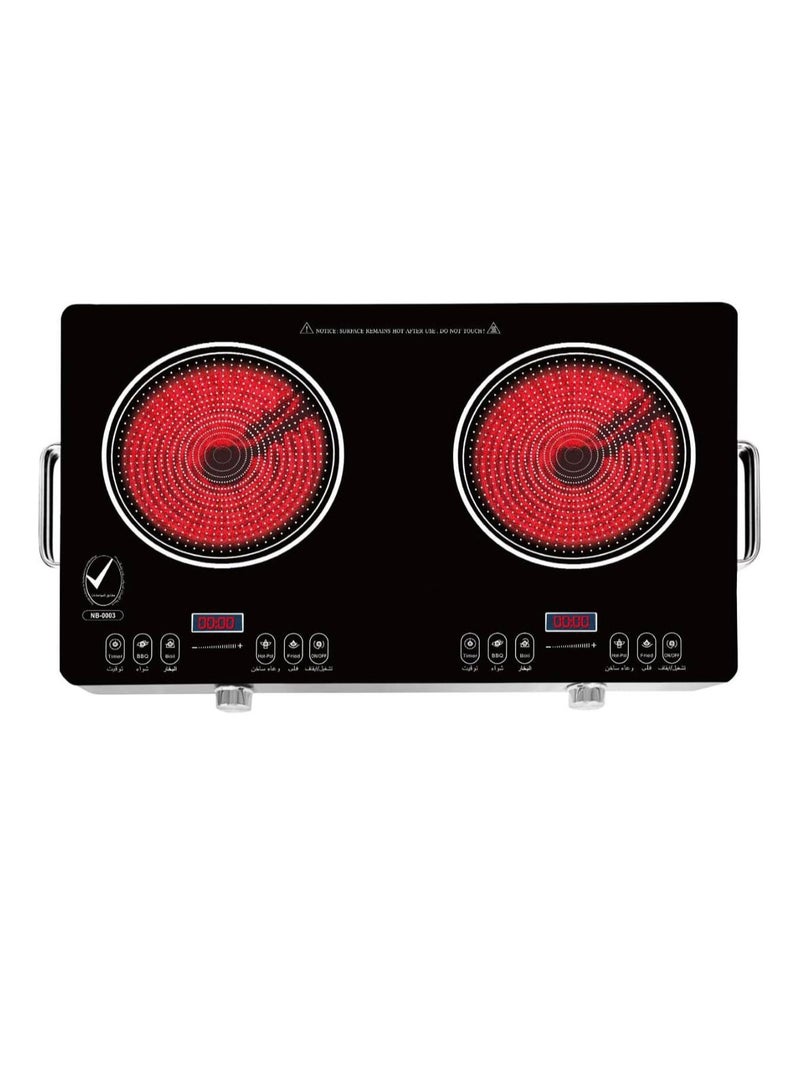 Double Burner Infrared Cooker - 4 Digit LED Display, Multi-Stage Power Settings, Knob & Touch Control, Portable & Compact with Automatic Safety Switch 3000W  - Image 2