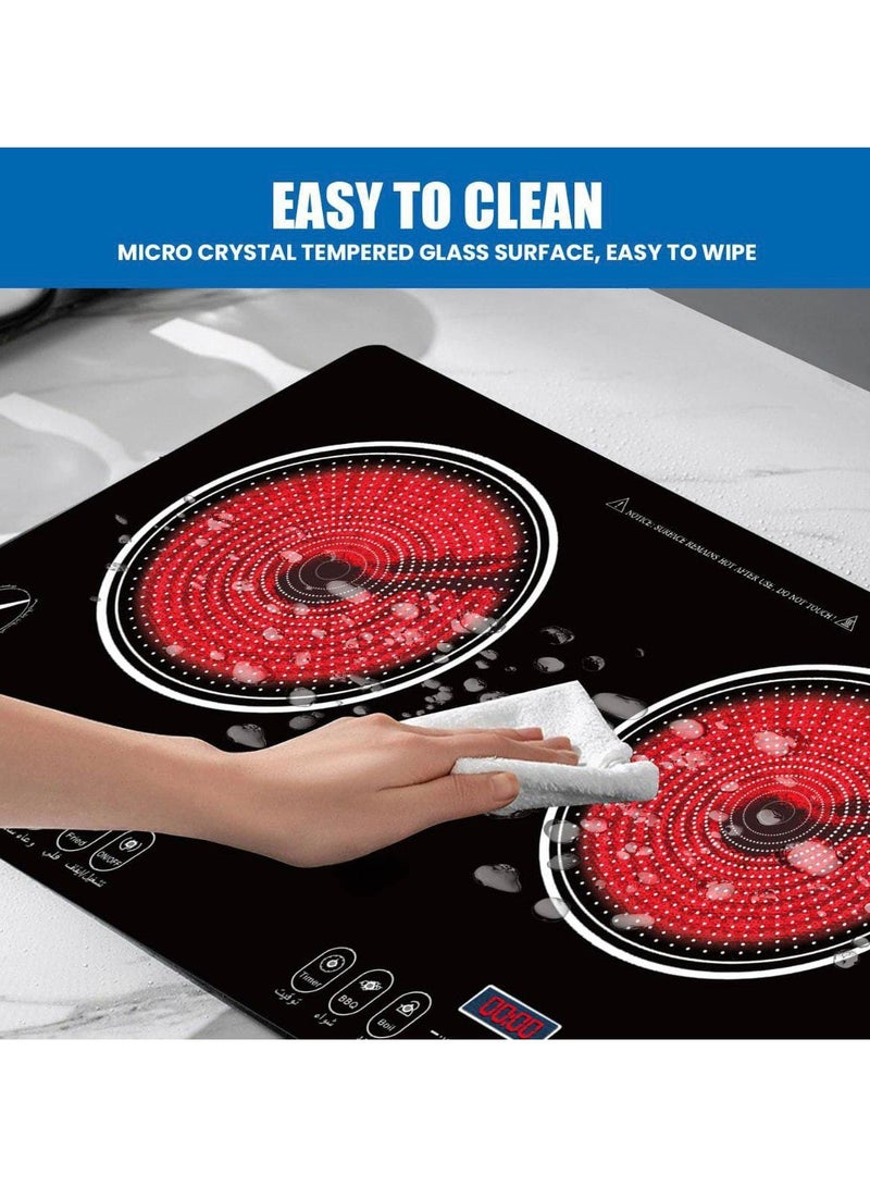 Double Burner Infrared Cooker - 4 Digit LED Display, Multi-Stage Power Settings, Knob & Touch Control, Portable & Compact with Automatic Safety Switch 3000W  - Image 4
