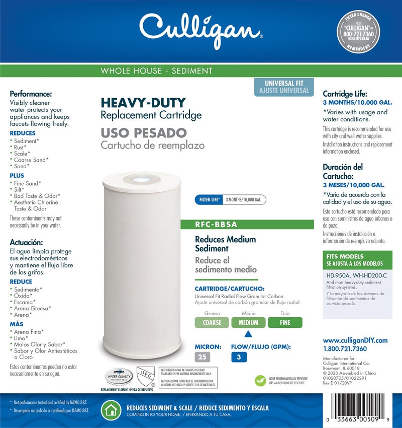 Culligan RFC-BBSA 25 Micron Whole House Water Filter for Sediment, 10" x 4.5" Compatible Replacement for FXHTC, W50PEHD, GXWH40L, GXWH35F, GNWH38S, WFHD13001 (Pack of 1) - Image 4