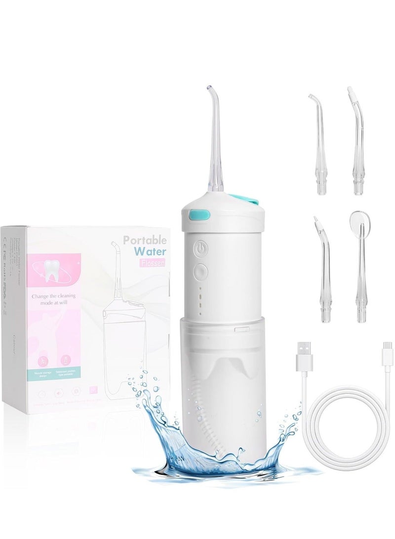 Captaintech Water Flosser, Mini Portable Water Teeth Cleaner Pick, Cordless Oral Care Irrigator Rechargeable Gums with 4 Nozzles, Telescopic Water Tank, 3 Modes IPX7 Waterproof for Travel and Home - Image 1
