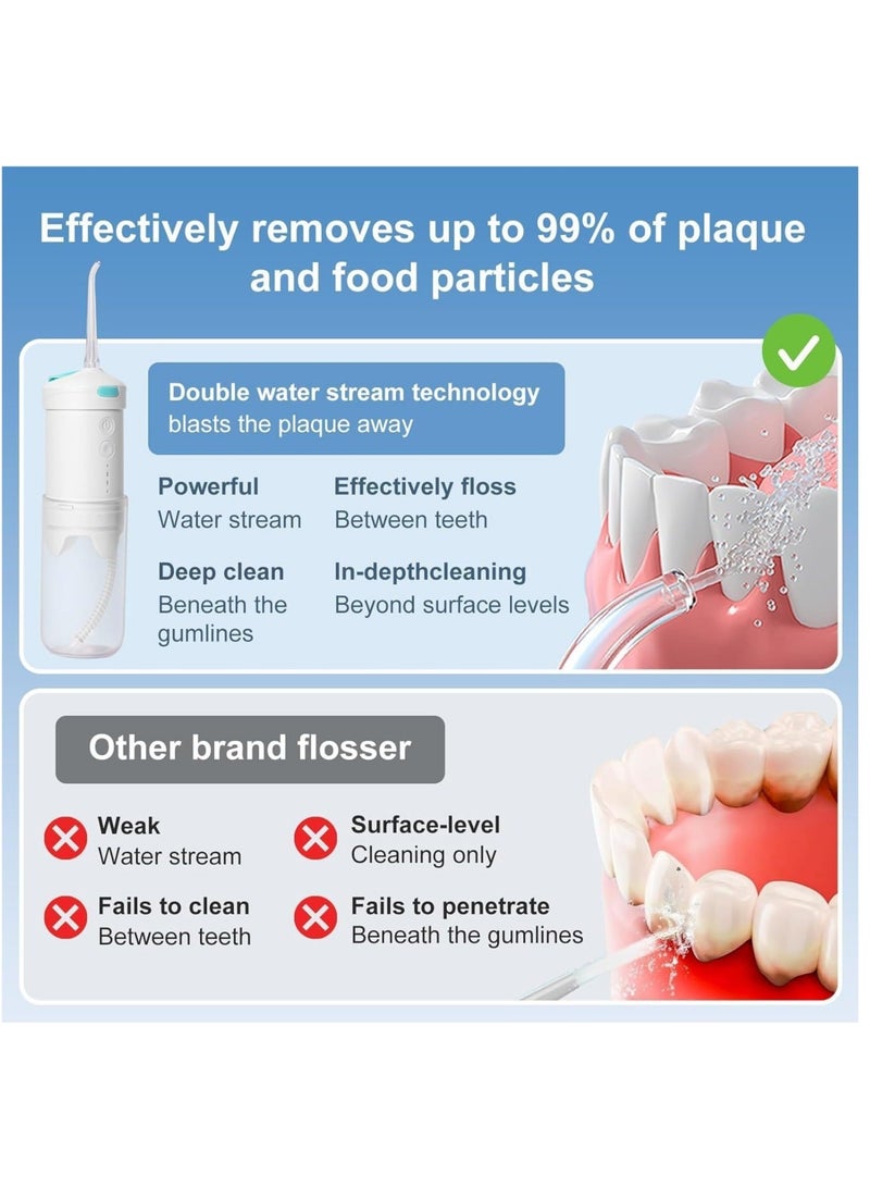 Captaintech Water Flosser, Mini Portable Water Teeth Cleaner Pick, Cordless Oral Care Irrigator Rechargeable Gums with 4 Nozzles, Telescopic Water Tank, 3 Modes IPX7 Waterproof for Travel and Home - Image 2