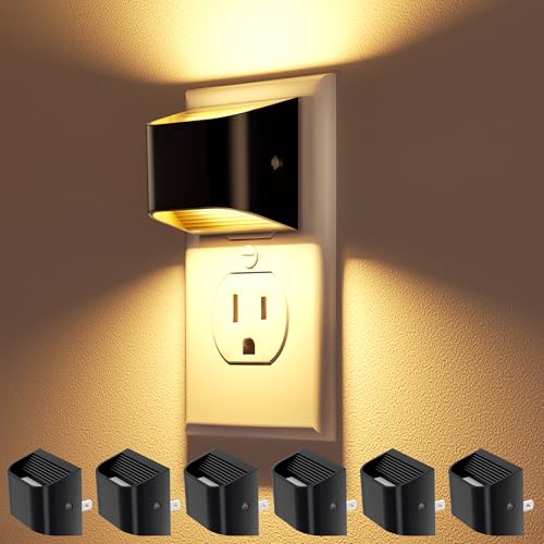 VOLISUN Night Lights Plug into Wall 6 Pack Up and Down LED Night Light with Dusk to Dawn Light Sensor 3000K Warm White Nightlight for Hallway Bedroom Bathroom Kitchen Black - Image 1