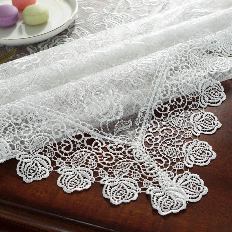 SUTAVIA Lace Tablecloth Embroidered Lace Table Cover for Square Small Table Classic Dustproof Table Protector for Kitchen Dining Room Party Wedding Banquet Home Decoration (Offwhite  33""?33"") - Image 4