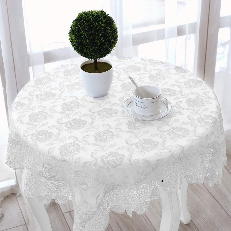 SUTAVIA Lace Tablecloth Embroidered Lace Table Cover for Square Small Table Classic Dustproof Table Protector for Kitchen Dining Room Party Wedding Banquet Home Decoration (Offwhite  33""?33"") - Image 2