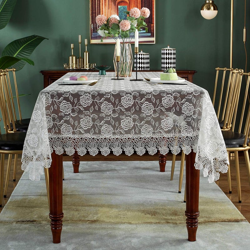 SUTAVIA Lace Tablecloth Embroidered Lace Table Cover for Square Small Table Classic Dustproof Table Protector for Kitchen Dining Room Party Wedding Banquet Home Decoration (Offwhite  33""?33"") - Image 3