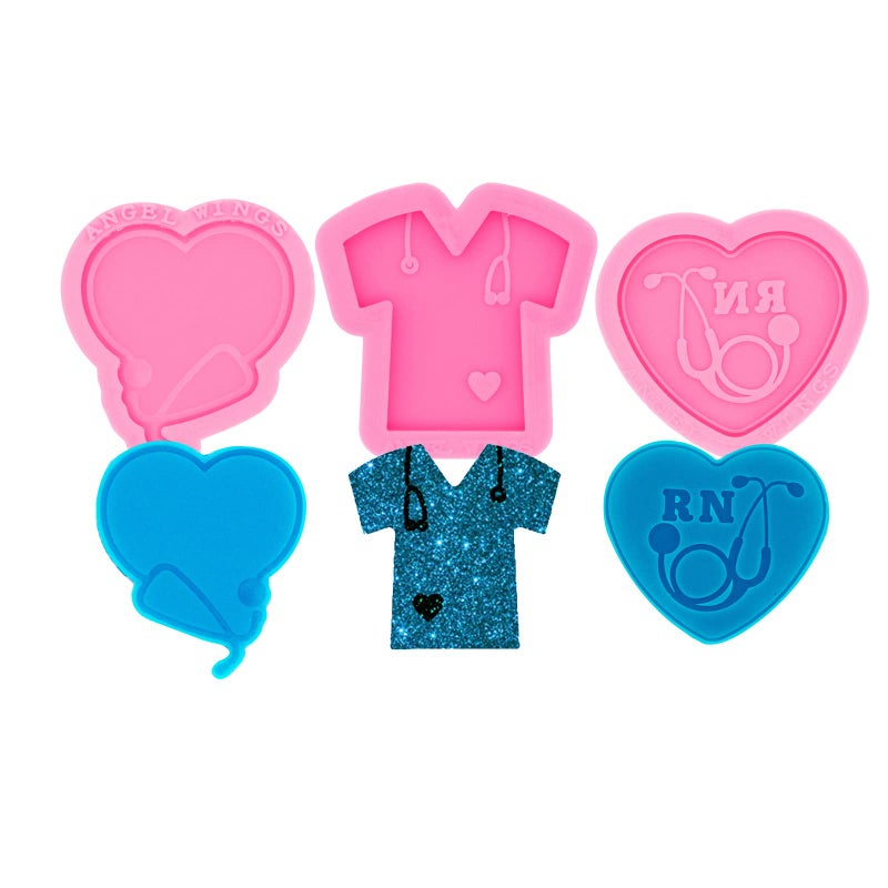 AMZTOART AMZTOART 3pc Silicone Resin Phone Grip Molds 15in Grippy Nurse Shirt Heart Shaped Stethoscope Mould Crafting Art on Top Phone Grip Glossy Epoxy Mold for Badge Reel 