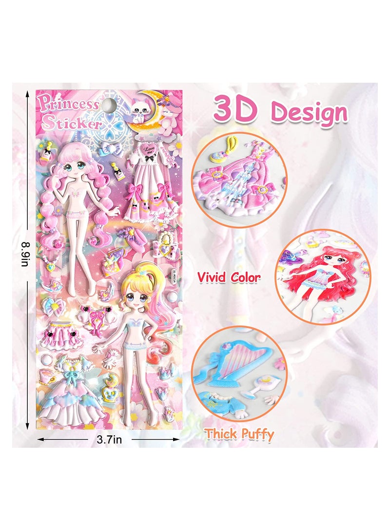 Princess Dress Up Sticker Pad for Girls - Reusable 3D Foam Craft Activity Playset, 8 Sheets for Toddlers & Preschoolers, Fun DIY Princess Games  - Image 2