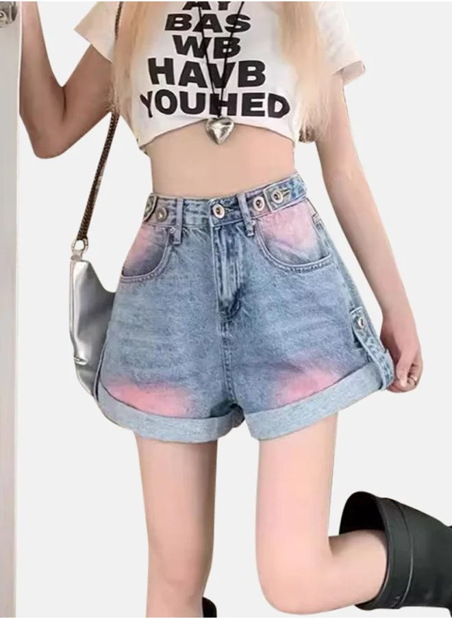 YUNIQEE Blue Slim Fit High-Rise Denim Shorts
