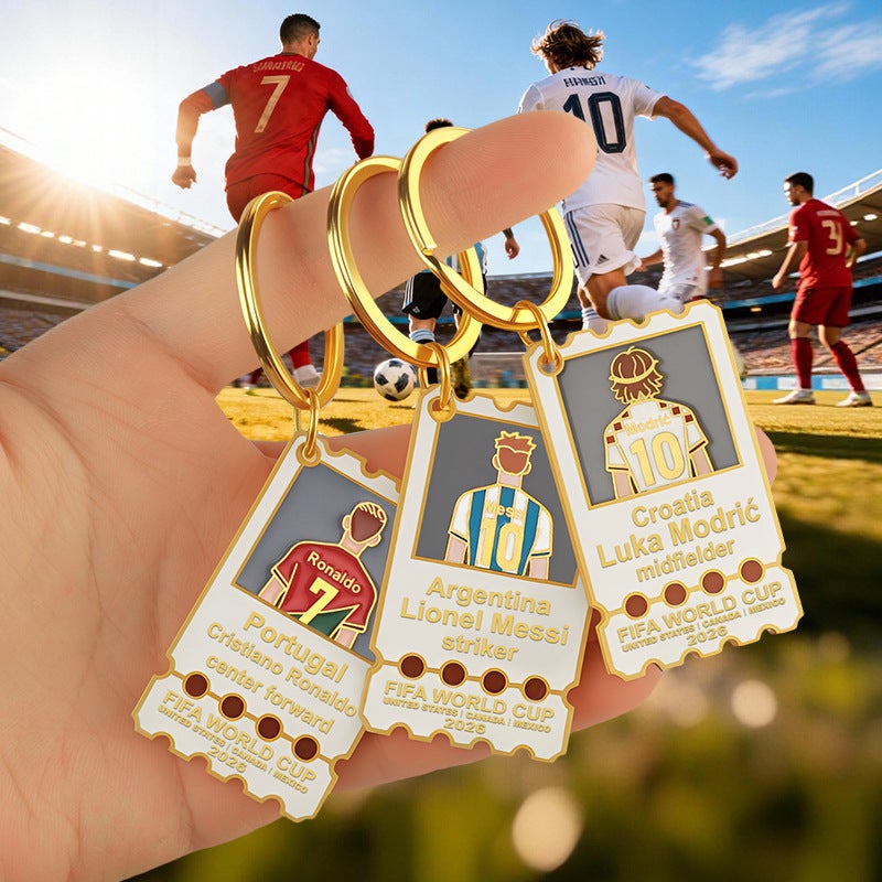 World Cup Star Metal Stamp Keychain Custom Messi Ronaldo Modric Fan Souvenir Metal Pendant - Image 1
