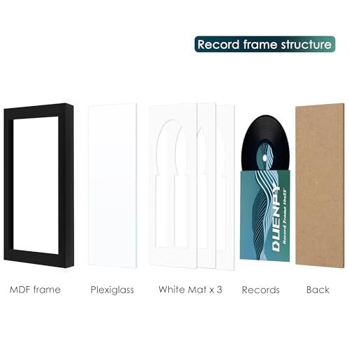 DUENPY Vinyl Record Display Frame 16x22 Inches Display Record Album and 12.5x12.5 Album Cover Art（White Bottom Mat） Wall Mount - Image 3