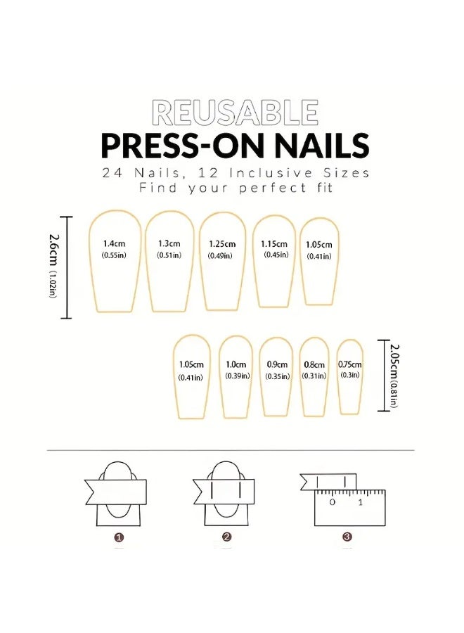 Ucanbe 24pcs Burgundy Glitter Press-On Nails – Medium-Length Wearable Nail Tips with Sparkling Gold Dust - Image 5