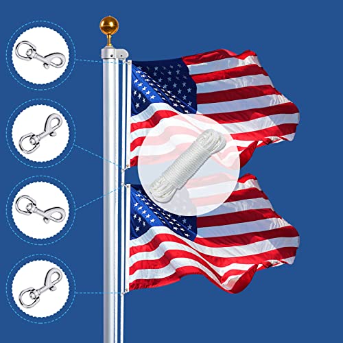 NQ Flag Pole Rope Line Kit-50FT x 1/4"Diameter Nylon Flag Pole Halyard Rope with 4 Pcs Swivel Snap Clips Hooks Fits Flagpole Up to 25FT, Outdoor Flagpole Camping Pet Tent Hardware Accessories (White) - Image 2