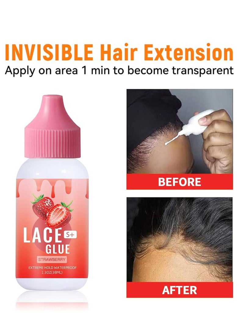 Lace Lace Glue for Wigs, Strong Hold Invisible Wig Bonding Glue for Front Lace Wigs, Waterproof & Oil-Resistant for Hair Systems & Toupees, 1.3oz, Strawberry Scent  - Image 3