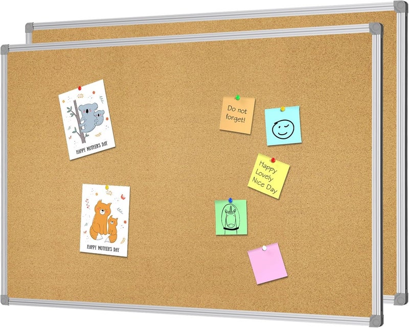 Lockways Cork Board Bulletin Board, 2 Pack Double Sided Corkboard 36" x 24", Wall-Mounted Silver Aluminum Message Presentation Notice Board 3 x 2 Feet - Image 1