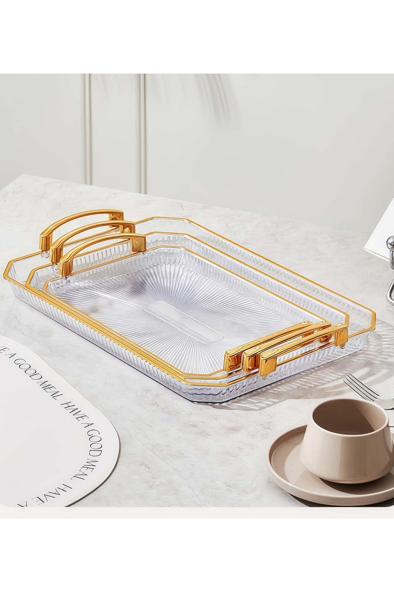 متجر الفرح مجموعة من 3 صواني بلاستيكية شفافة بمقابض مقاس 20/18/15 بوصة صينية تقديم كبيرة للطعام والفواكه والخضروات والخبز والكعك والكوكيز والحفلات - Image 2